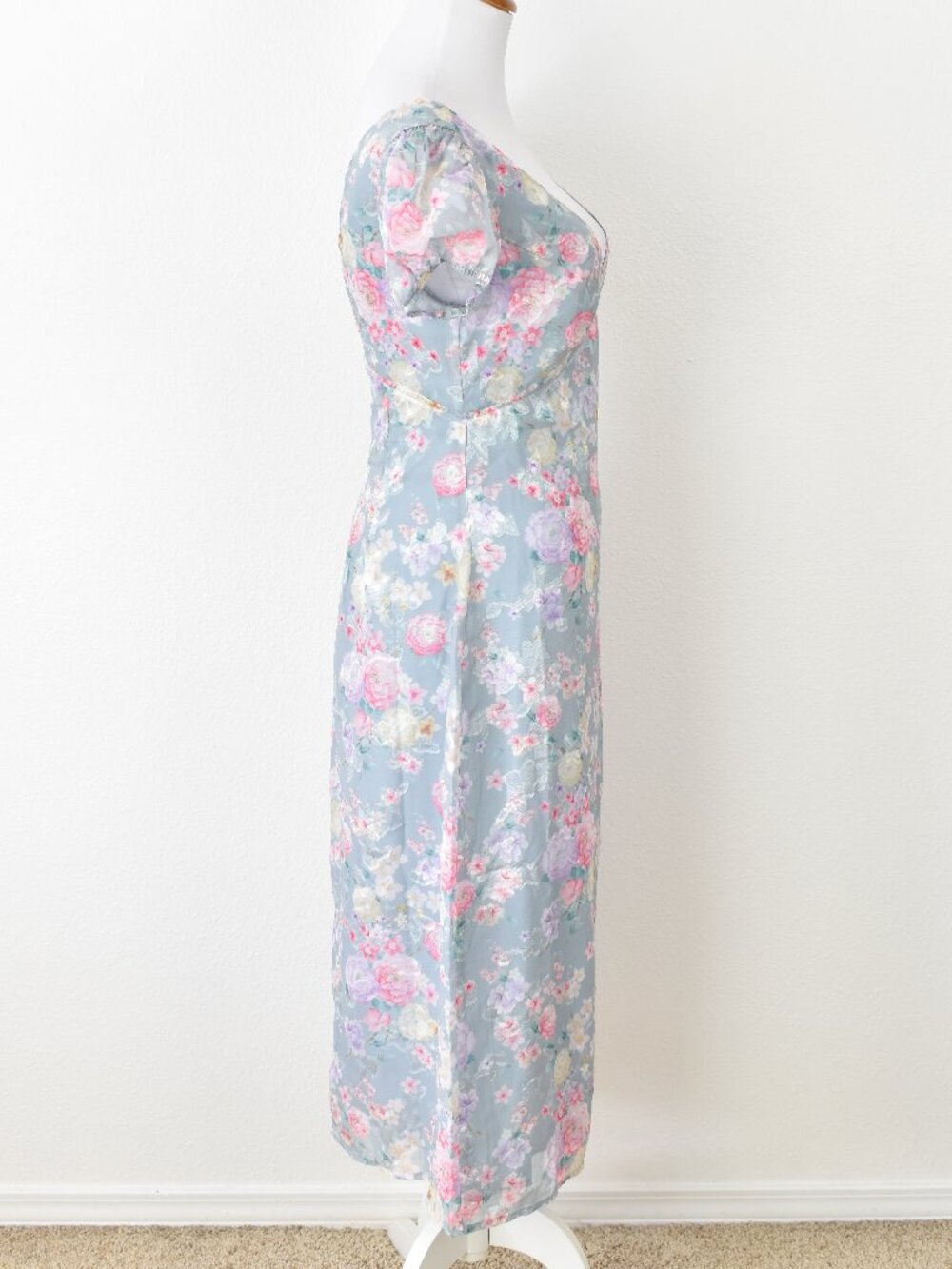 Lulu's Elegant Personality Slate Blue Floral Burnout Midi Dress NEW - S - Picture 9 of 12